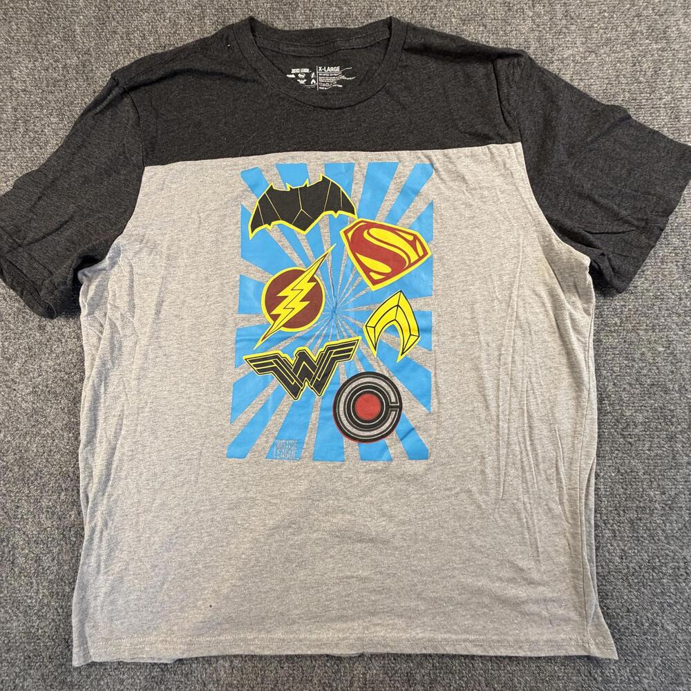 Justice League Men Graphic T-Shirt XL Gray Color-Block‎ DC Comics RN115665 #1478